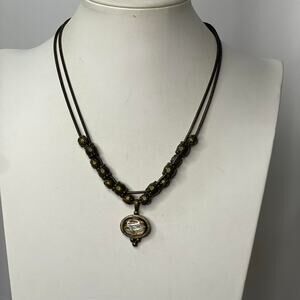 Chico's gold tone necklace signed costume jewelry pendant burnished classic